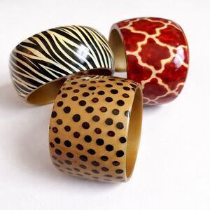 Kenyan Handmade Wood Bangle Set Animal Print Hand-Painted Woman Owned Business